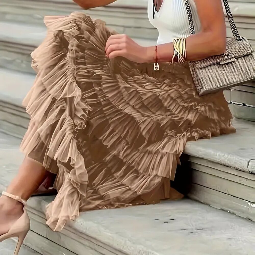 NEW! BOHO Tulle LAYERED MAXI SKIRT SZ L - Picture 6 of 7